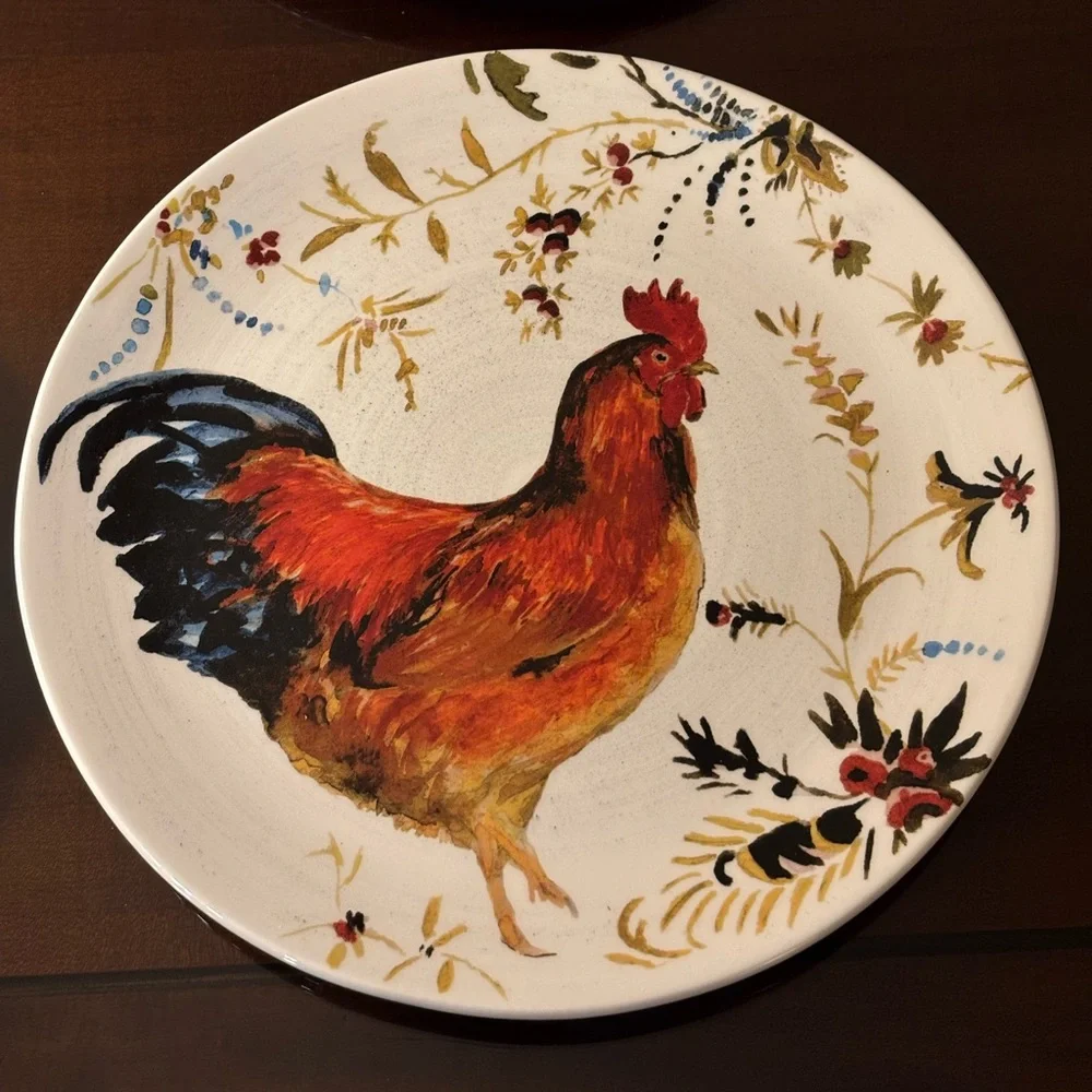 VTG Williams Sonoma Rooster Francais Colorful Rooster Decorative Dessert Plates‎
